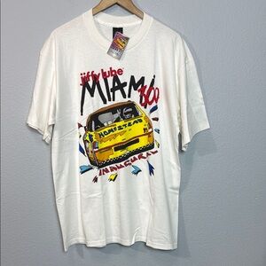 NWT Deadstock Vintage Jiffy Lube Miami 300 White‎ T-Shirt